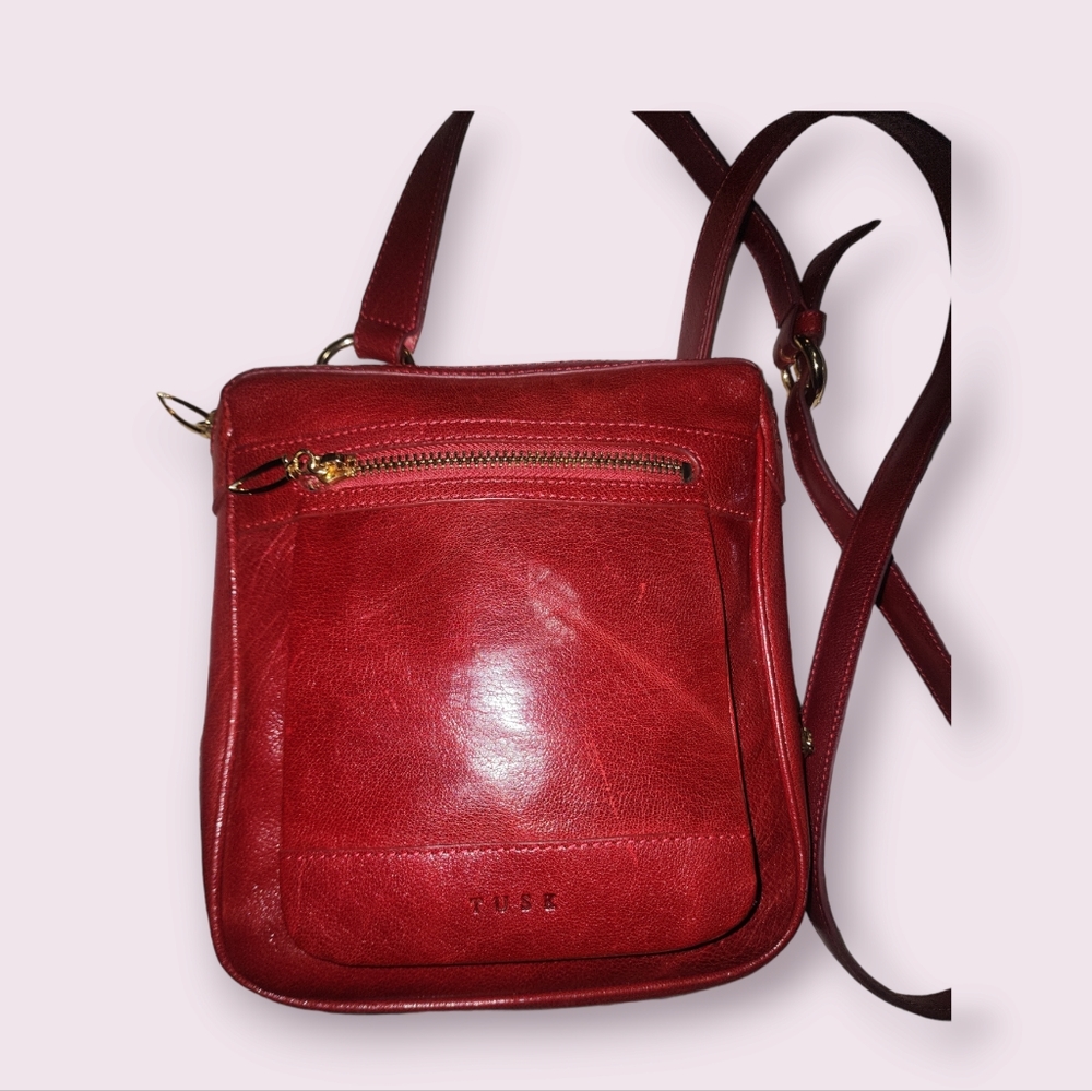TUSK brank Genuine Leather Red Crossover bag